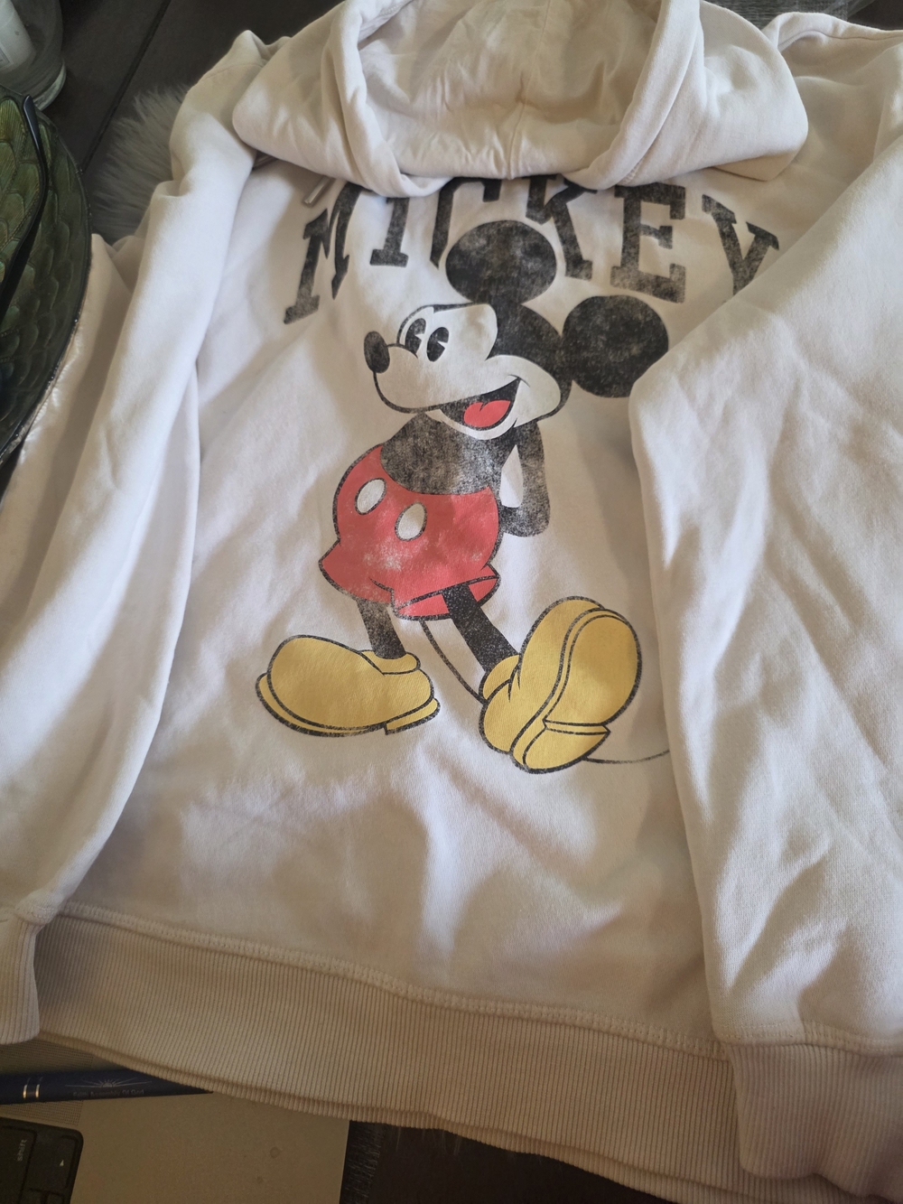 Disney White Adult Hoodie with Mickey Graphic in Red and Yellow